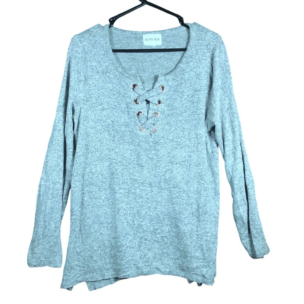 Olive & Oak Womens Sweater Gray Soft V Neck Pullover Long Sleeve XLarge